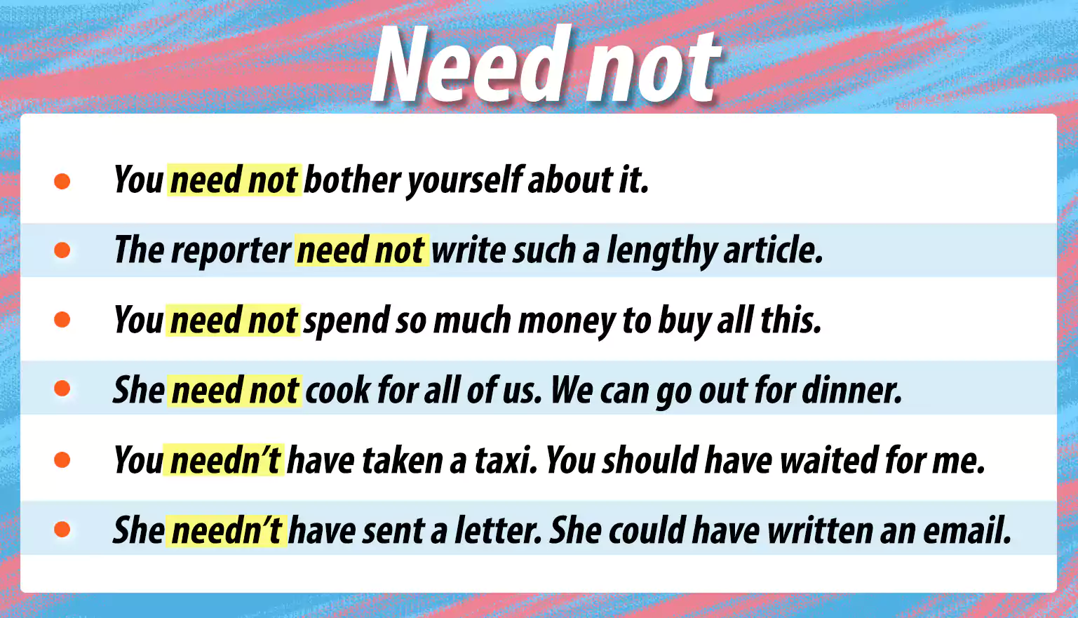 50 Example Sentences of NEED not in English